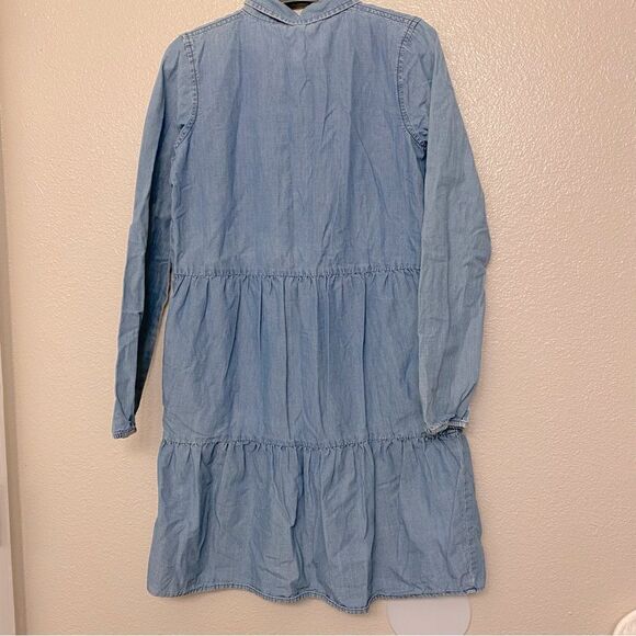 Lands End denim chambray blue button up tiered long sleeve dress uniform L 14 - Picture 2 of 8